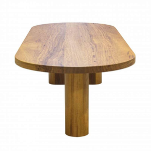Table basse en bois moderne et minimaliste, écologique, avec surface ovale allongée et pieds asymétriques durables de style dalle - Product Image 3