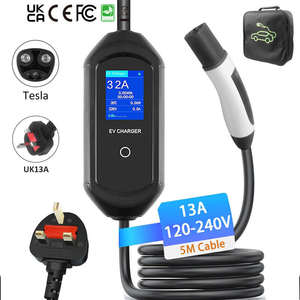 Nuevo Cargador Portátil para Vehículos Eléctricos de 7KW 32Amp con Enchufe NACS para Reino Unido, Certificado CE, Cable TPU de 5m, Estación de Carga Rápida Modo 2 - Product Image 1