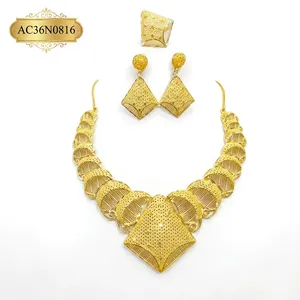 24K Gold Plated African Geometric Choker <b>Necklace</b> Set with Box Chain Jewelry Sets for Women Party - Product Image 2