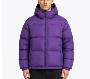 Blouson matelassé à capuche pour homme, violet, en polaire, couleur unie, rembourré en coton, coupe-vent, fermeture éclair, décontracté, pour l'hiver, coupe classique, devant - Product Image 1