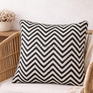 Zigzag Pattern Black Woven Pillowcase Square 18x18 Personalized Luxury Handloom Woven <b>Sofa</b> Pillow <b>Cover</b> for Lavish Look - Product Image 1