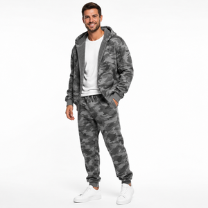 Survêtement à capuche camouflage pour homme, veste zippée longue avec poches latérales, coupe classique, style décontracté, style automne - Product Image 1