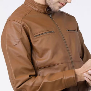 OEM Service Market Online Sale <b>Men</b> <b>Leather</b> <b>Jacket</b> Cheap Price Front Covered Zipper Style <b>Men</b> <b>Leather</b> <b>jacket</b> for <b>men</b> - Product Image 4