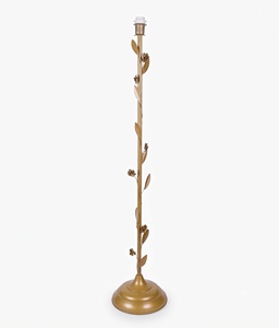 Elegant Gold Metal Floor Lamp with <b>Leaf</b> Decor & Fabric Shade Modern Standing <b>Light</b> for Living Room Bedroom Diwali Wedding Decor - Product Image 2