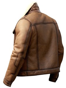 <b>Mens</b> Trucker Brown Leather <b>Shearling</b> <b>Jacket</b> - Product Image 2