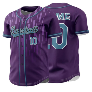 <b>Baseball</b> Purple Striped Short Sleeve Button Front Jersey Moisture Wicking Unisex Adult Regular Fit Sublimated Print - Product Image 1