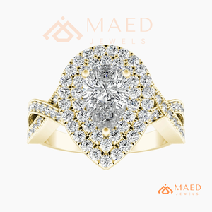 Pear Cut Moissanite Double Halo Engagement <b>Ring</b> Gold Plated <b>Split</b> Shank Pave Band Wedding <b>Ring</b> Luxury Jewelry - Product Image 4