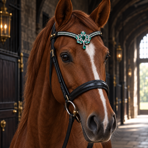 Fronture de cheval en cristal émeraude royal avec pierres marquise |   Bridon équestre en cuir personnalisable de qualité supérieure pour - Product Image 2