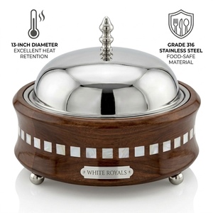 Imperial Heritage Ramadan Hotpot Set Luxury <b>Insulated</b> Durable Eco-Friendly Serving Chafing Dish Inlaid Wood Craftsmanship Chrome - Product Image 4