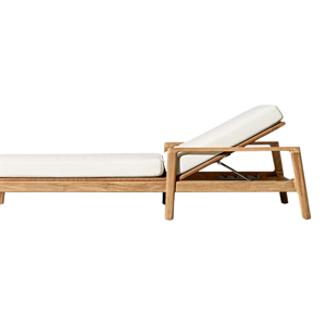 Chaise longue d'extérieur en teck moderne avec accoudoirs, dossier réglable, coussin imperméable, mobilier minimaliste pour hôtel et villa - Product Image 6