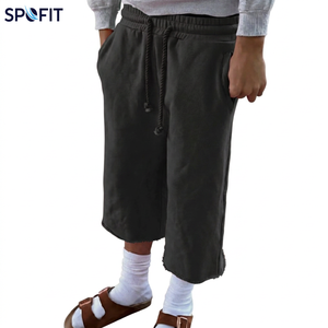 Shorts de survêtement capri roses pour hommes, taille mi-haute, en coton tricoté uni, avec cordon de serrage et poches, respirants, style décontracté - Product Image 5
