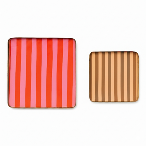 Ensemble de plateaux de service carrés en métal, colorés et rayés, en émail, pour table basse, décoration de luxe pour la maison et l'hôtel - Product Image 1