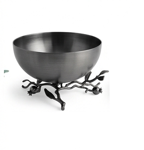 Hot Selling Metal Dual Bowl Set With Leaf Branch Stand Polished Finish For Food Serving Modern Design - Product Image 3