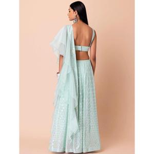 Lehenga choli ชุดงานแต่งงานเลื่อมสีฟ้าที่น่าสนใจ - Product Image 4