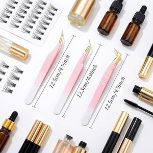 Pince à épiler de précision antistatique KHADMI IMPEX pour extensions de cils avec pointe en fibre, options droite/courbe/volume, plaquée or - Product Image 3
