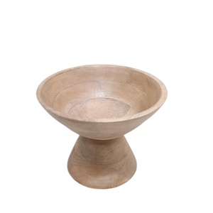 <b>Wooden</b> Round Serving Bowl With Base Natural <b>Colour</b> Salad and Fruit Bowl for Kitchen & Table Top Decorations - Product Image 2