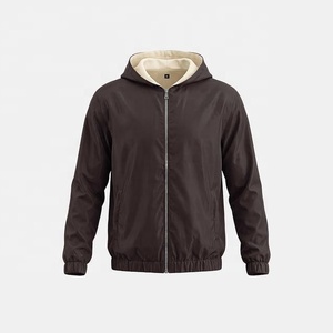 Blouson bomber zippé à capuche pour homme, en tissu enduit, couleur unie, réversible, vêtement d'extérieur d'hiver avec poches latérales - Product Image 1