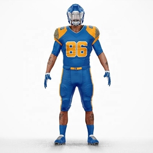 Ensemble de maillot et pantalon de football américain pour homme, bleu et jaune, col en V, manches courtes, style ajusté, évacuation de l'humidité - Product Image 4
