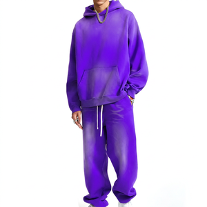 Ensemble sweat-shirt à capuche et pantalon de survêtement bleu pour homme, coupe ample décontractée, longueur intégrale, couleur unie, en coton, pour l'automne - Product Image 5