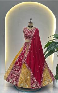 Indian Ethnic Bridal Vichitra Butterfly <b>Net</b> Lehenga Choli Embroidery Sequence Design Work <b>Dupatta</b> for Women Wedding Diwali Party - Product Image 5