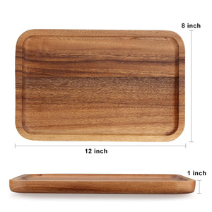 Plateau de service en bois d'acacia durable Lot de 2 plateaux rectangulaires en bois Planches d'aliments naturels pour la cuisine, le café ou le bar - Product Image 4