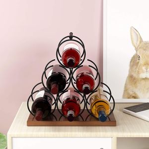 Portabottiglie da Bancone Mecor per 6 Bottiglie, Classico Rustico a 3 Livelli in Legno e Alluminio, Organizzatore da Tavolo per Vini - Product Image 3