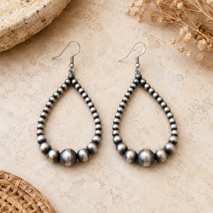 Boucles d'oreilles pendantes en perles de style Navajo grises, légères, en alliage, perles en forme de goutte d'eau, style vintage bohème western pour femmes, vente en gros - Product Image 2