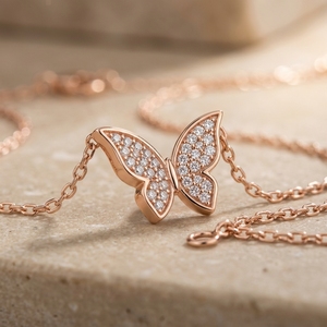 สร้อยคอรูปผีเสื้อ ทอง 14k ประดับเพชรแบบ Pave จี้รูปผีเสื้อ ผลิตในอินเดีย จี้น่ารักแบบสั่งทำ ทองคำแท้ 18k เครื่องประดับชั้นดี - Product Image 5