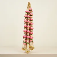Rideau de porte suspendu en perles de fleurs de lotus roses, décoration murale traditionnelle indienne