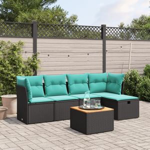 6 Piece <b>Black</b> Poly Rattan Patio <b>Sofa</b> Set with <b>Cushions</b> Outdoor Furniture - Product Image 1