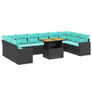 Set Divano da Esterno 11 Pezzi in Polyrattan Nero con Cuscini - Elegante Collezione Arredamento da Giardino - Product Image 2