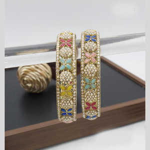 Gold Plated Crystal Stone and Pearl <b>Bangles</b> <b>Set</b> 2.4\"-10581402ML Elegant Crystal Bracelets & <b>Bangles</b> - Product Image 2