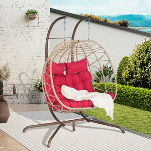 Doppia sedia a uovo per interni/esterni in vimini Rattan Swing amaca resistente UV cuscini per 500 libbre per camera da letto balcone Patio - Product Image 1