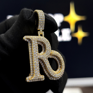 Custom Double <b>Initial</b> R Pendant 925 Sterling <b>Silver</b> VVS Moissanite Fully Iced Hip Hop <b>Necklace</b> Yellow Gold Pave Pendant Jewelry - Product Image 3