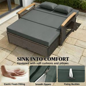 Sofá Cama Gris para Exteriores, Conjunto de Muebles para Terraza, Patio y Jardín - Product Image 2