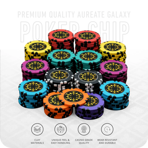 Jeu de jetons de poker en argile Aureate Galaxy 40 mm 14 g sans dénomination 300/500 pièces avec plateau - Product Image 2