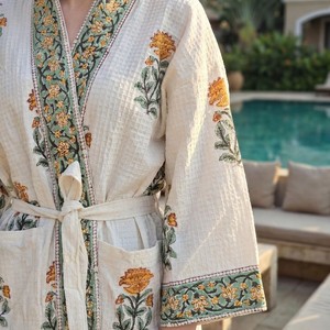 Bata de baño tipo kimono de algodón para mujer, bata de satén de lujo con estampado floral, bata de baño ligera de verano, bata de kimono para fiesta nupcial - Product Image 5