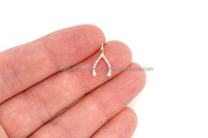 Handmade 0.25TCW <b>Solid</b> 10K <b>Gold</b> Wishbone Charm <b>Pendant</b> Natural Real Diamond Dainty Cute Christian Custom Design Iced Necklace - Product Image 2