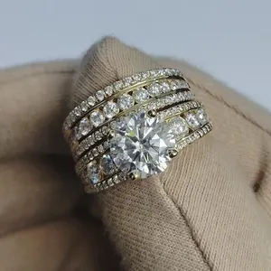 Tishya Diamond 3.00Ct Round Cut Moissanite Bridal Set Engagement Ring 14k <b>Yellow</b> Gold Plated Prong Set Romantic Style - Product Image 5