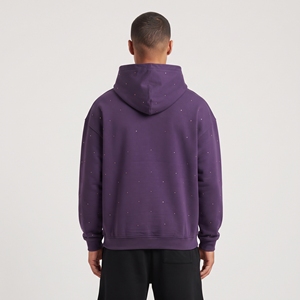 Sweat-shirt à capuche pour homme de haute qualité, personnalisé avec des cristaux en strass, en coton molletonné violet, style streetwear, pull-over - Product Image 2