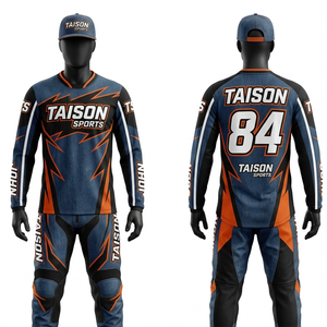 Jersey de Motocross Premium para Hombre, 200 GSM, Poliéster, Transpirable, Diseño con Paneles Azul, Negro y Naranja, Sublimación, Logotipo Personalizado, Ropa de Carreras - Product Image 1