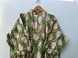 Bata Kimono Ligera de Algodón con Estampado de Aves para Primavera/Verano, Cuello en V, Larga, de Secado Rápido, Estilo Boho para Descansar - Product Image 3