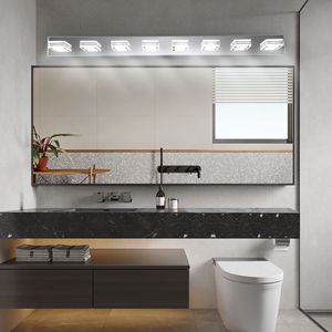52\" Modern Chrome 8-<b>Light</b> LED <b>Vanity</b> <b>Light</b> Square Acrylic Lampshades Wall Mount Fixture <b>Mirror</b> Lighting for Bathroom - Product Image 1