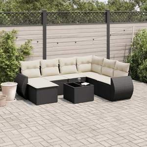 Set Divano da Esterno Moderno in Polyrattan Nero per 8 Persone con Cuscini - Design Contemporaneo - Product Image 3