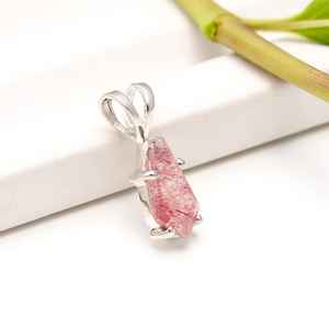 Colgante de Cuarzo Rosa Natural en Forma de Cometa, Plata de Ley 925, Minimalista, Hecho a Mano, Piedra Preciosa Rosa, Regalo de Joyería para Niños - Product Image 2