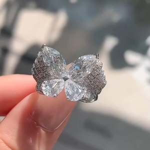 Anillo de Moissanita con Formas de Mariposa, Corte Marquesa y Pera para Mujer, Plata 925 Original, Ideal para Regalo de Novia, Aniversarios y Fiestas - Product Image 1