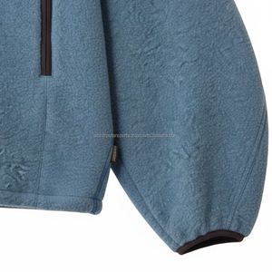 Oversized Heavyweight Fleece Quarter Zip Pullover Men's Stand Collar Textured Fleece Varsity Jacket Front Logo - Product Image 3