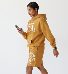 Women's Oversize Printing <b>Sweat</b> Short <b>Set</b> Casual 100% Cotton Fleece Loose Fit Long Sleeve Street Fashion Wear <b>Sweat</b> Short <b>Set</b> - Product Image 3