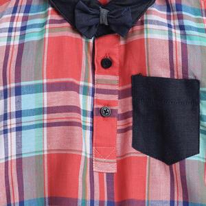 Polka Tots Demi Manches Chemise Barboteuse Denim Col Denim Poche-Rouge - Product Image 2