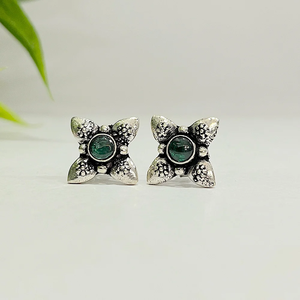 Oxidized Green Stone Flower 925 Sterling <b>Silver</b> <b>Earring</b> Handmade Wholesale Fashion Jewelry Ethnic Style <b>Silver</b> <b>Earring</b> - Product Image 2